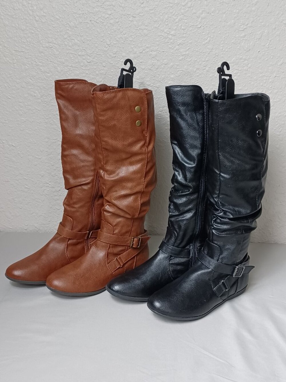 Route 66 Women's Knee High Boots 2 Pairs Brown and Black 8M Flat Heel Round Toe